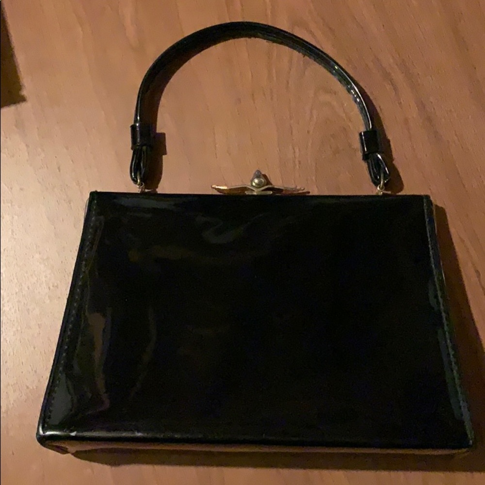 Vintage black patent leather frame bag